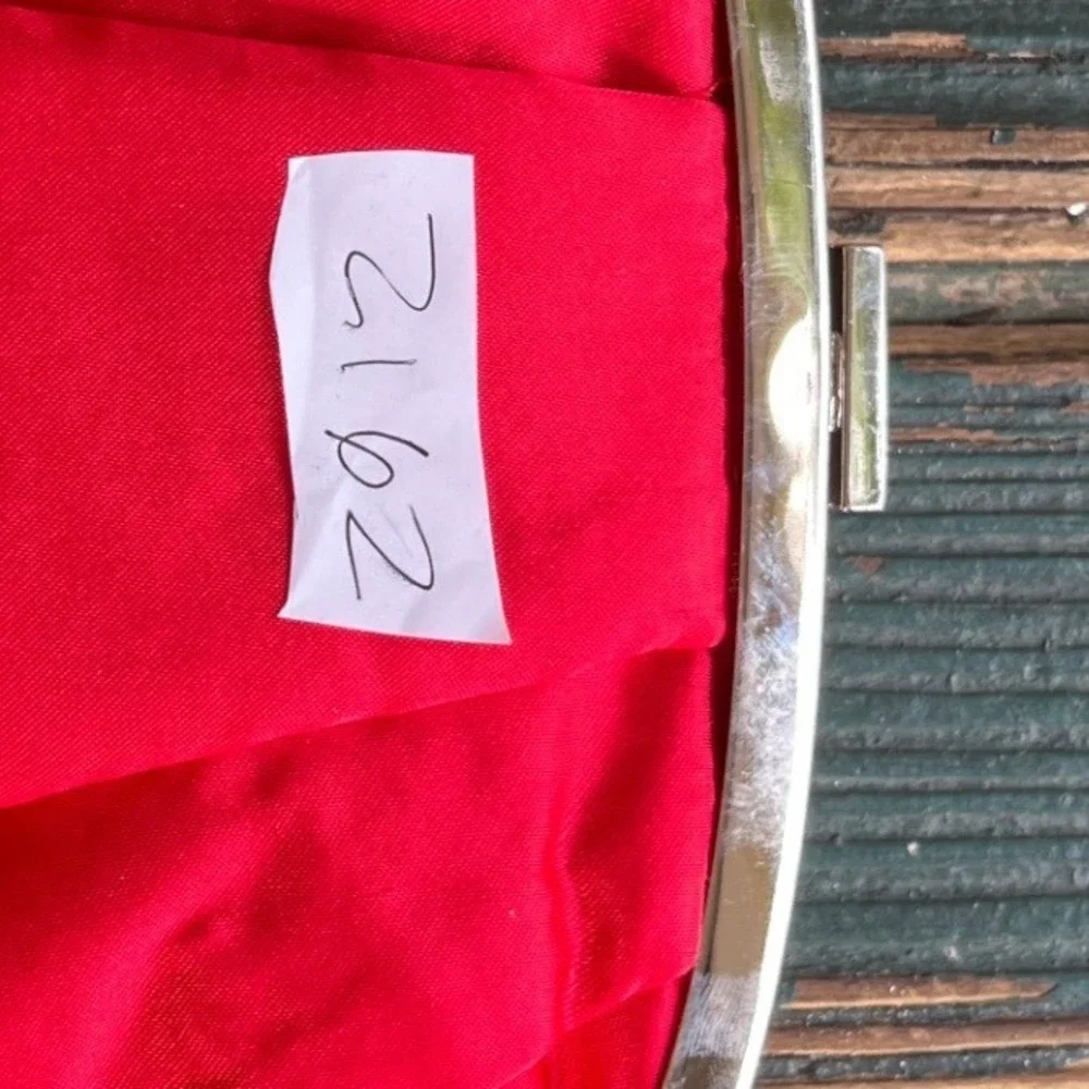 Vintage Red Satin Pleated Evening Clutch Bag Silver Frame Formal Handbag